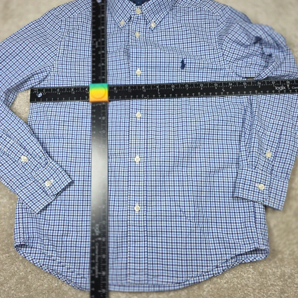 Ralph Lauren Shirt Kids 7 Blue White‎ Cotton Check Long Sleeve Button Down